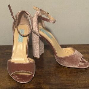 Betsey Johnson Pink with Blue Bottoms Elegant Velvet Ankle Strap Heels